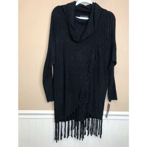 Ronnie Salloway Black Turtleneck Fringe Soft Sweater Top Size S NWT